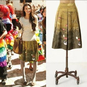 SALE!NWOT!! Anthropologie Maeve Moss Green Illustrated Bird Print skirt Size 4